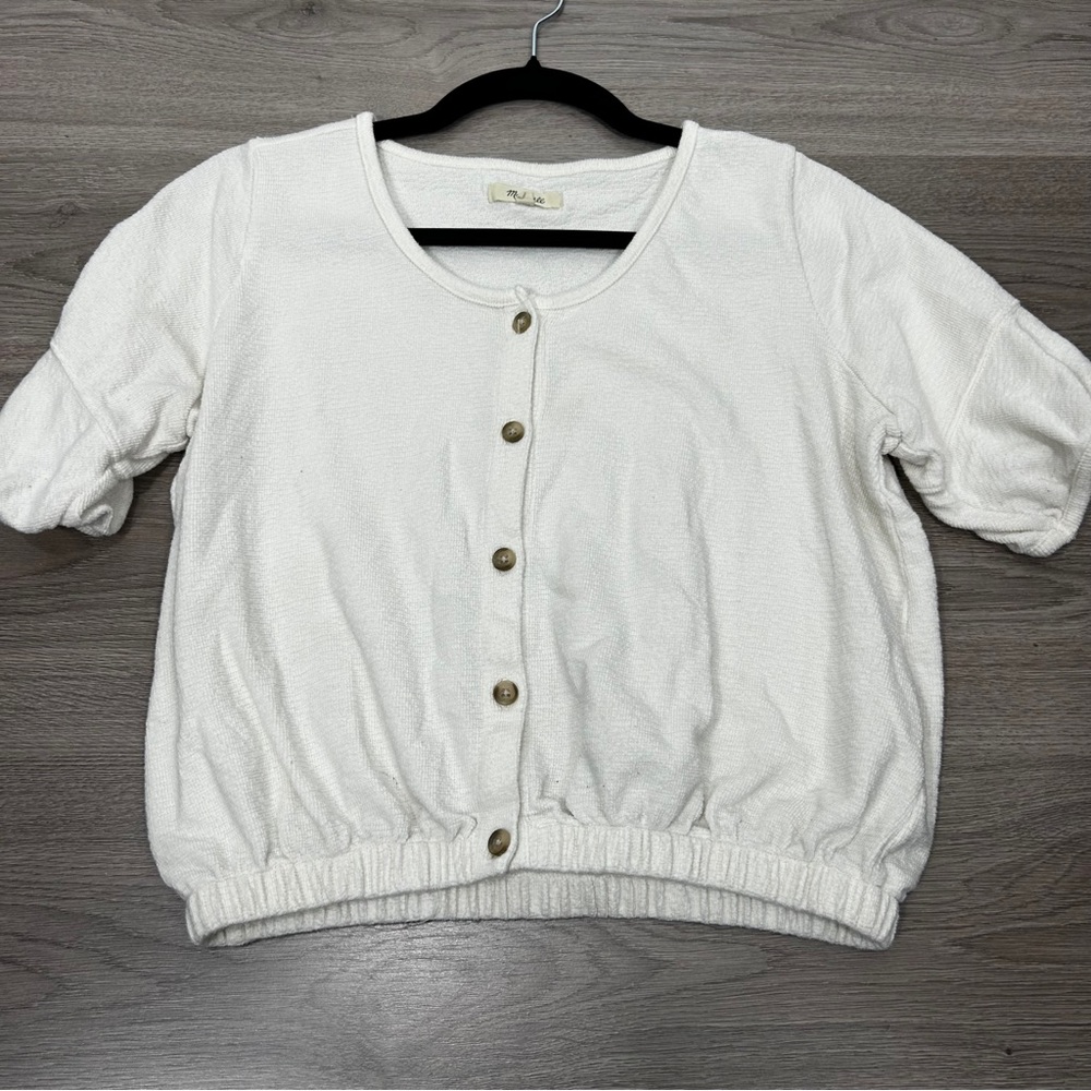 Madewell White Button Down Blouse with Puff Sleeves P2